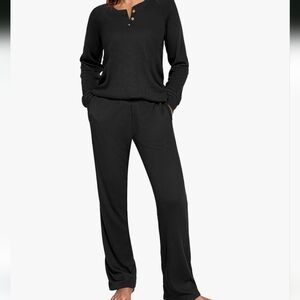 Women's Black Waffle Sleepwear Set
